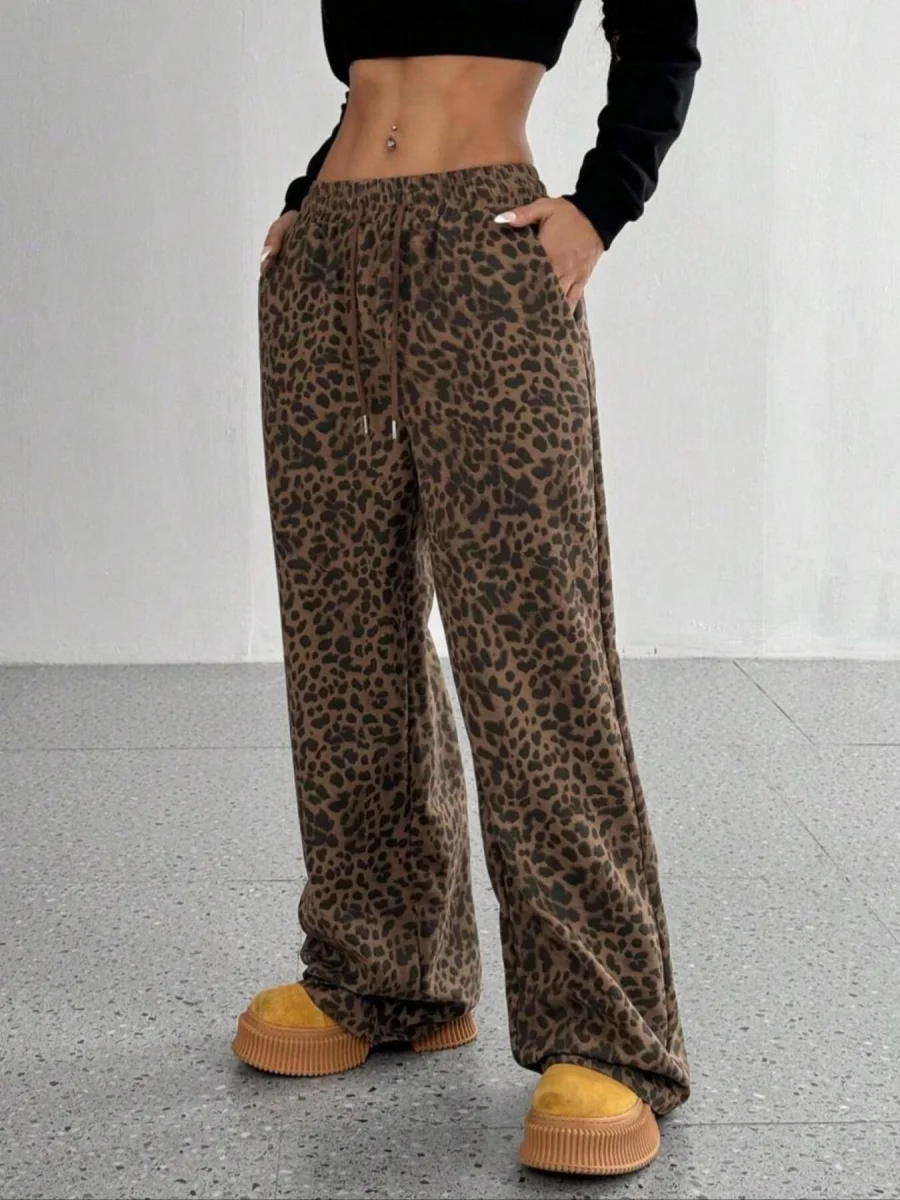 Leopard Drawstring Wide Leg Pants - Image 3 | Lily's Pad Studio