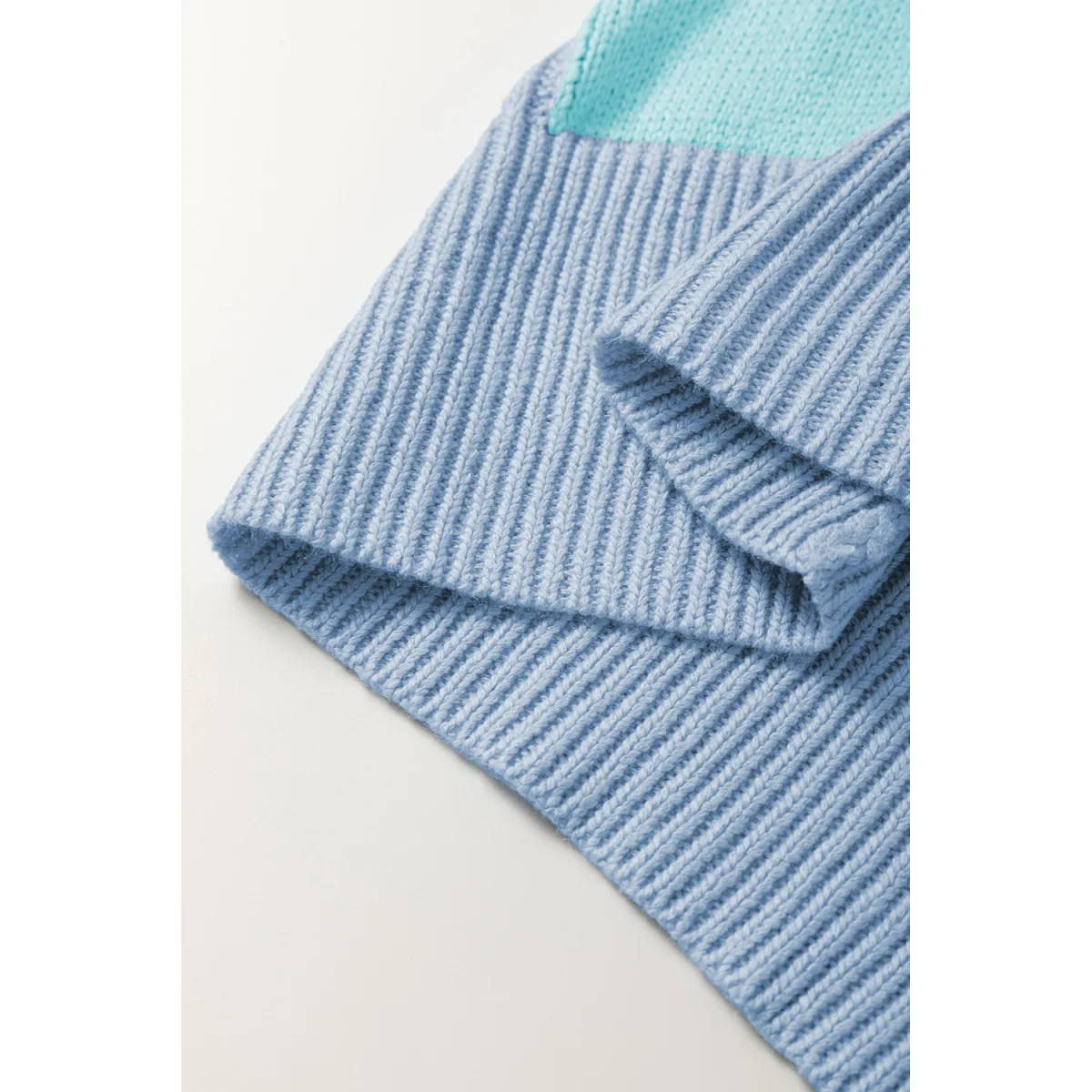 Light Blue Checkered Color Block Short Sleeve Sweater - Image 7 | Lily's Pad Studio