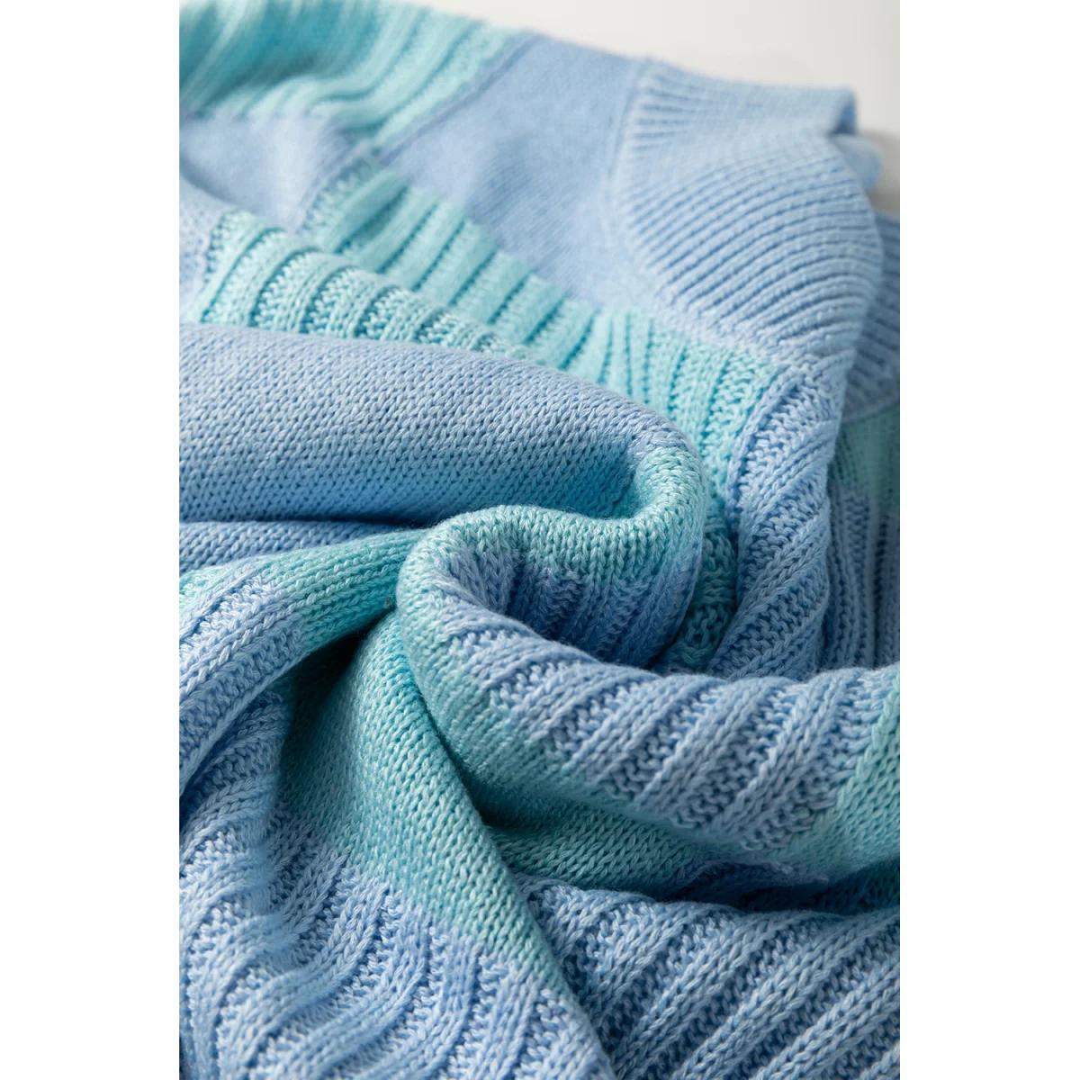 Light Blue Checkered Color Block Short Sleeve Sweater - Image 10 | Lily's Pad Studio