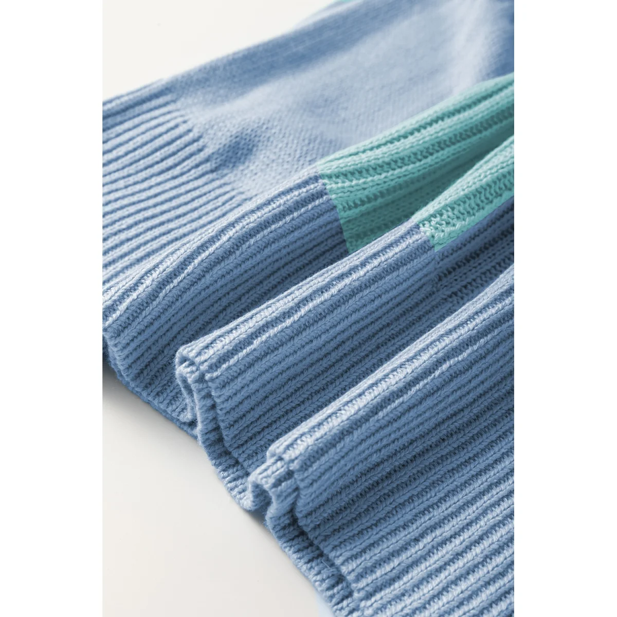 Light Blue Checkered Color Block Short Sleeve Sweater - Image 11 | Lily's Pad Studio