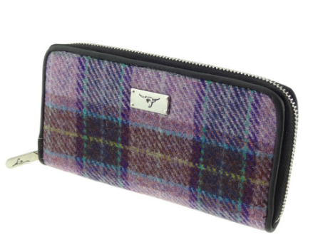 Long Scottish Harris Tweed Zip Purse – Staffa Tartan Wallet with Highland Cow Detail - Image 2 | Lily's Pad Studio
