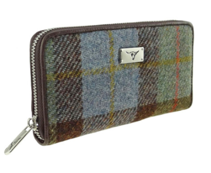 Long Scottish Harris Tweed Zip Purse – Staffa Tartan Wallet with Highland Cow Detail - Image 3 | Lily's Pad Studio