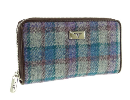 Long Scottish Harris Tweed Zip Purse – Staffa Tartan Wallet with Highland Cow Detail - Image 5 | Lily's Pad Studio