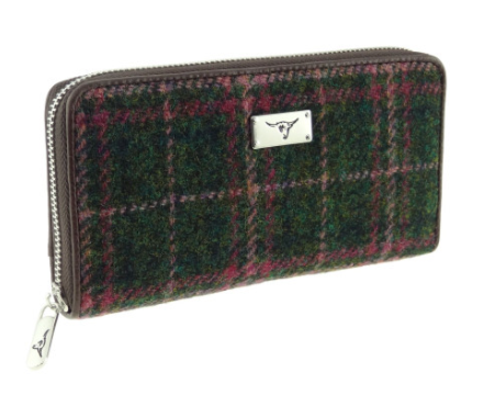 Long Scottish Harris Tweed Zip Purse – Staffa Tartan Wallet with Highland Cow Detail - Image 6 | Lily's Pad Studio