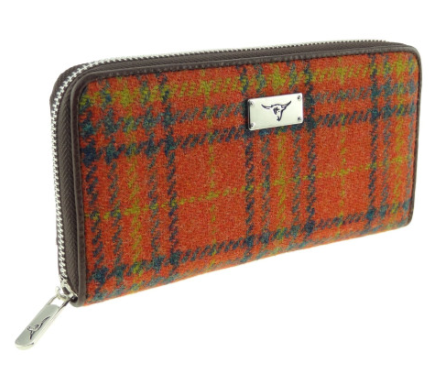Long Scottish Harris Tweed Zip Purse – Staffa Tartan Wallet with Highland Cow Detail - Image 8 | Lily's Pad Studio