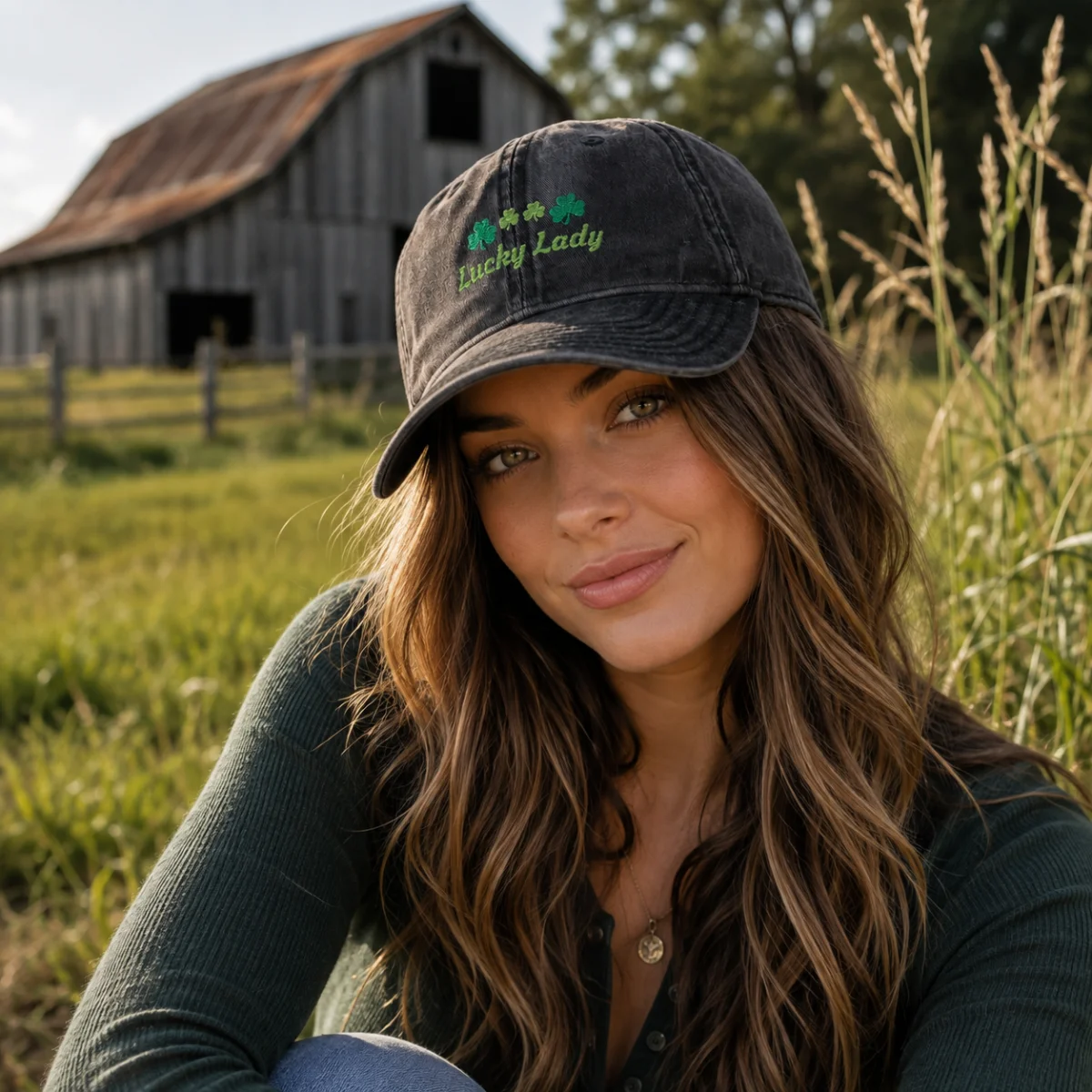 Lucky Lady Cap | Embroidered Shamrocks Vintage Hat - Image 1 | Lily's Pad Studio