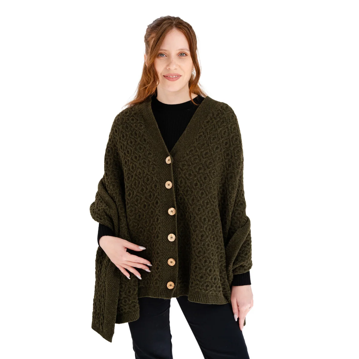 Luxurious Knit Lambswool Poncho – Classic Wool Blend Shawl Wrap - Image 6 | Lily's Pad Studio