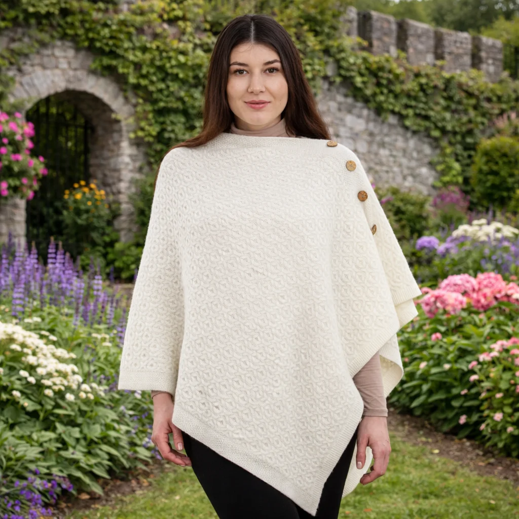 Luxurious Knit Lambswool Poncho – Classic Wool Blend Shawl Wrap - Irish Gifts | Lily's Pad Studio