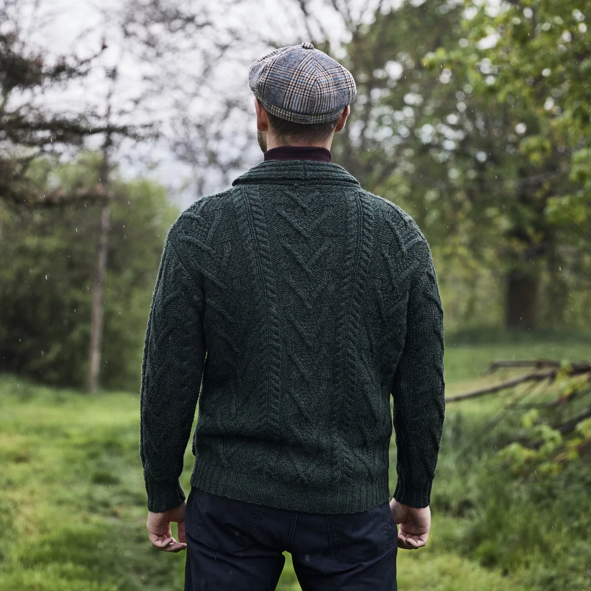 Men’s Aran Cable Shawl Collar Cardigan – 100% Merino Wool Irish Knit - Image 7 | Lily's Pad Studio