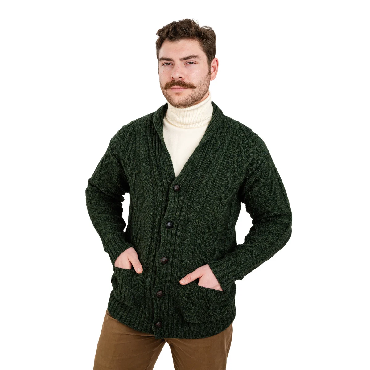 Men’s Aran Cable Shawl Collar Cardigan – 100% Merino Wool Irish Knit - Image 16 | Lily's Pad Studio
