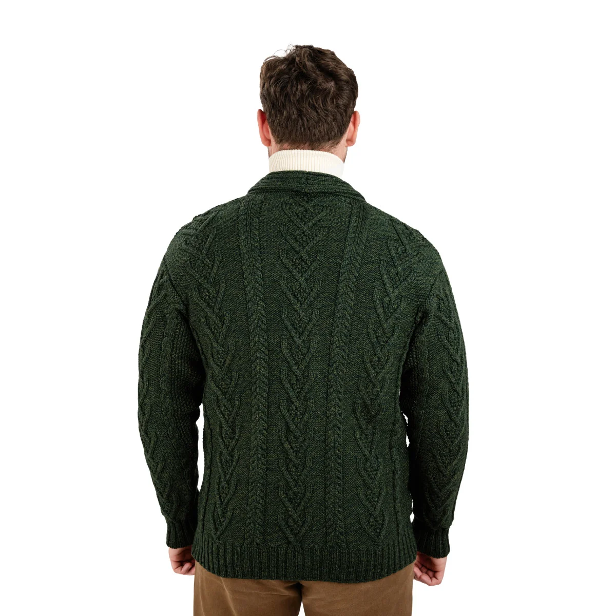 Men’s Aran Cable Shawl Collar Cardigan – 100% Merino Wool Irish Knit - Image 17 | Lily's Pad Studio