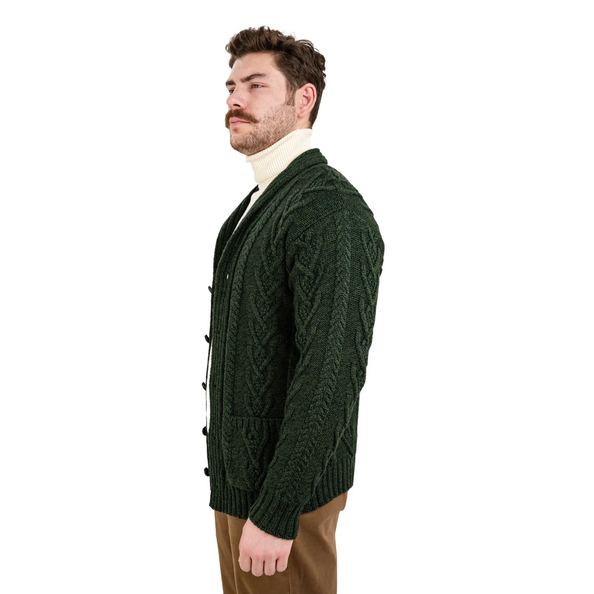 Men’s Aran Cable Shawl Collar Cardigan – 100% Merino Wool Irish Knit - Image 18 | Lily's Pad Studio