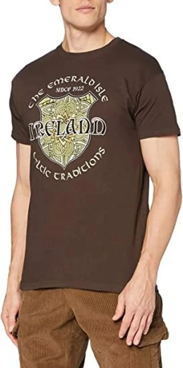 Men's Chocolate Brown Celtic Shield Ireland T-Shirt - Image 3 | Lily's Pad Studio