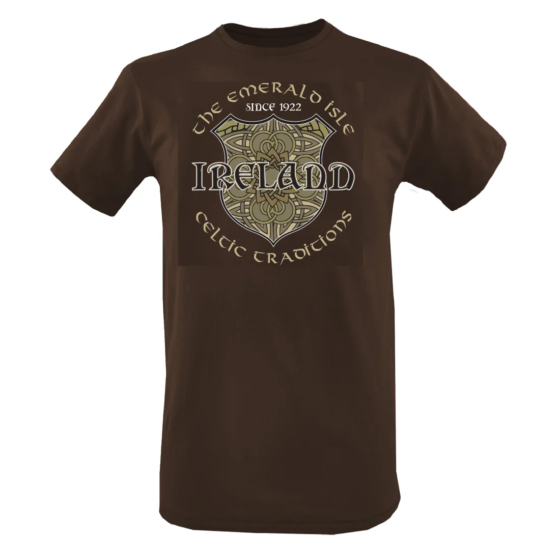 Men's Chocolate Brown Celtic Shield Ireland T-Shirt - Image 5 | Lily's Pad Studio
