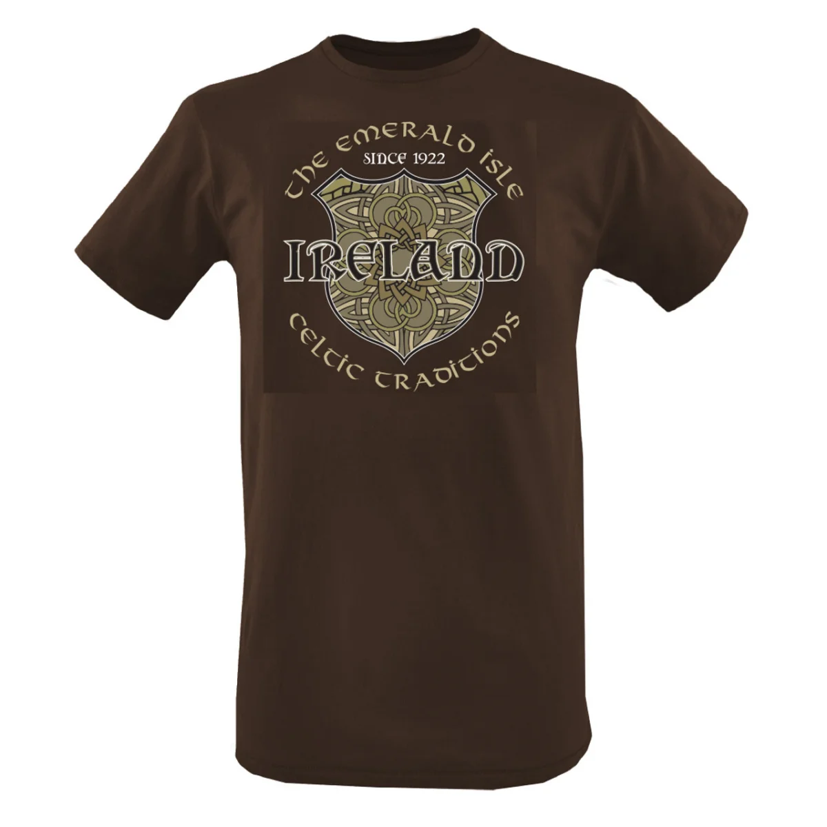 Men's Chocolate Brown Celtic Shield Ireland T-Shirt - Image 6 | Lily's Pad Studio