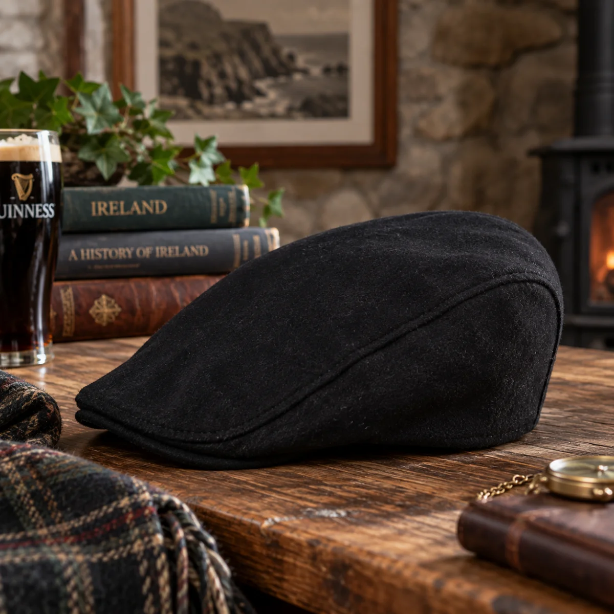 Men's Donegal Tweed Cap - Black Irish Wool - Irish Caps | Lily's Pad Studio