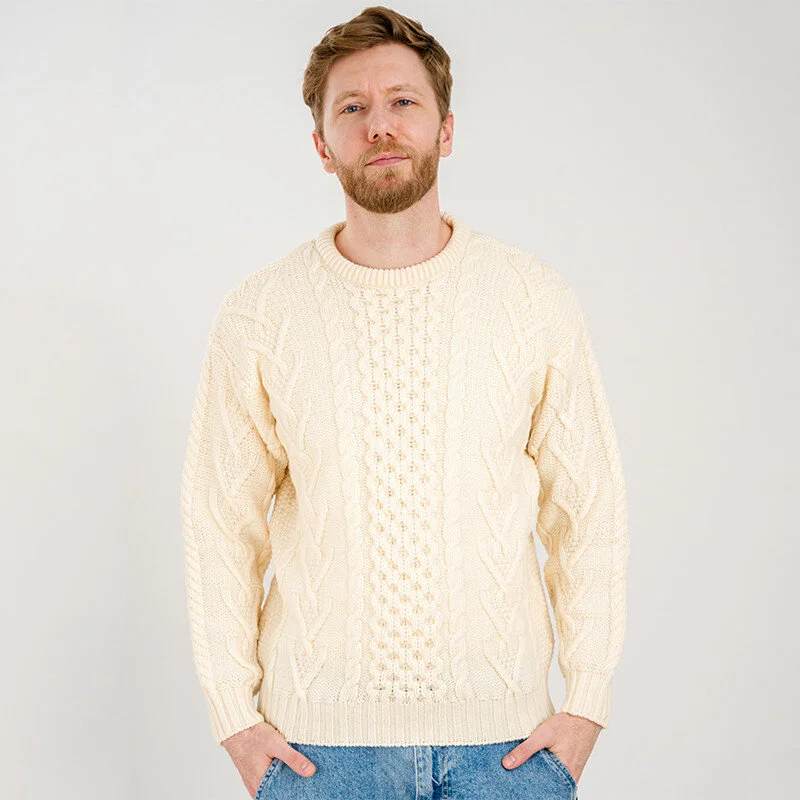 Men’s Merino Wool Aran Sweater – Classic Irish Cable Knit Crew Neck Jumper - Image 6 | Lily's Pad Studio
