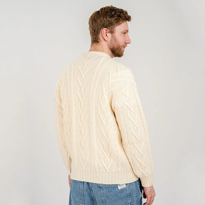 Men’s Merino Wool Aran Sweater – Classic Irish Cable Knit Crew Neck Jumper - Image 7 | Lily's Pad Studio