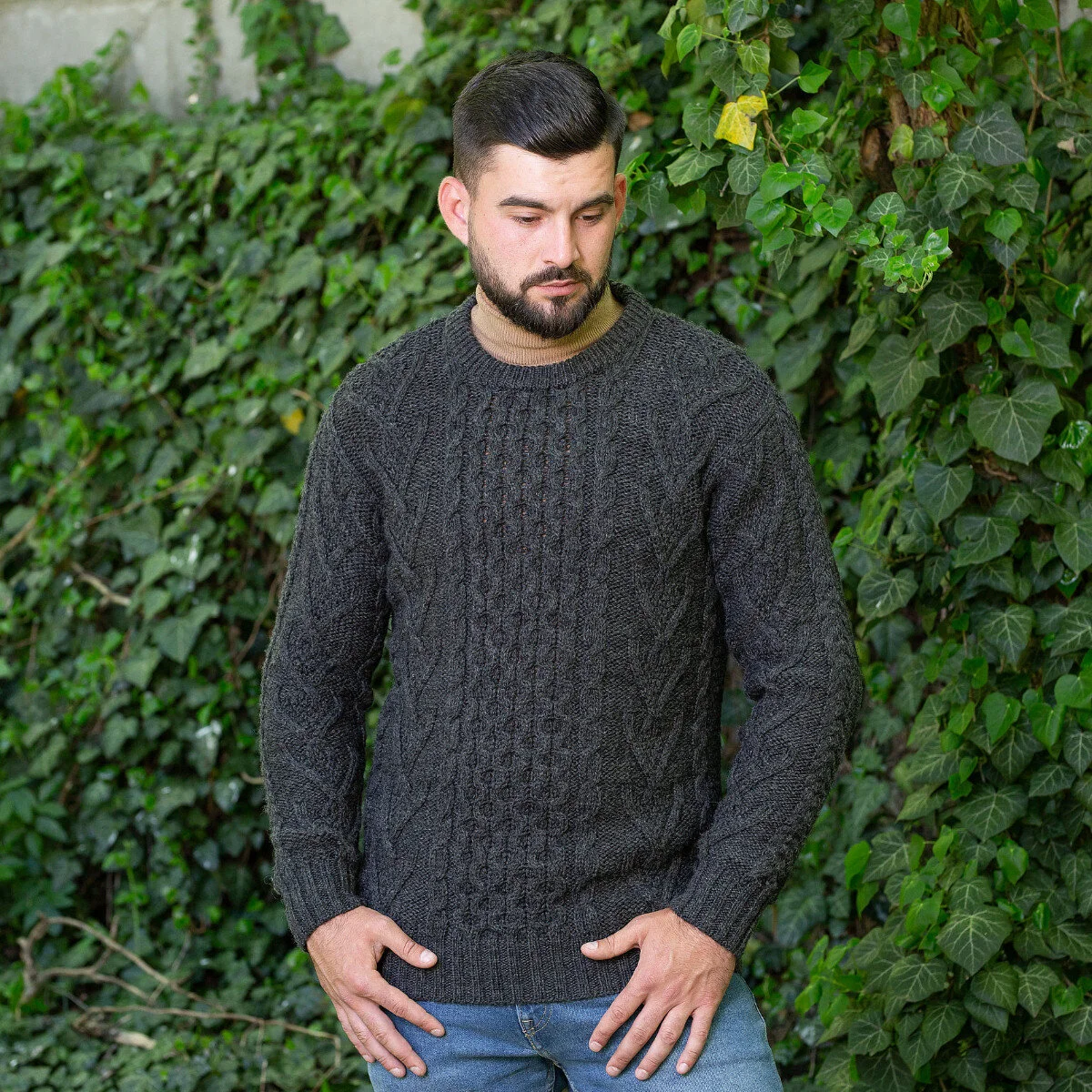 Men’s Merino Wool Aran Sweater – Classic Irish Cable Knit Crew Neck Jumper - Image 8 | Lily's Pad Studio