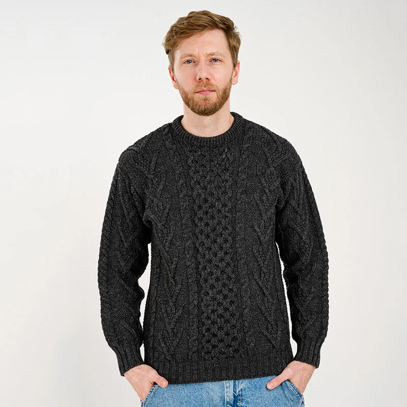 Men’s Merino Wool Aran Sweater – Classic Irish Cable Knit Crew Neck Jumper - Image 10 | Lily's Pad Studio