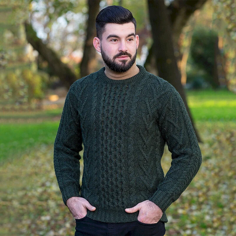 Men’s Merino Wool Aran Sweater – Classic Irish Cable Knit Crew Neck Jumper - Image 12 | Lily's Pad Studio