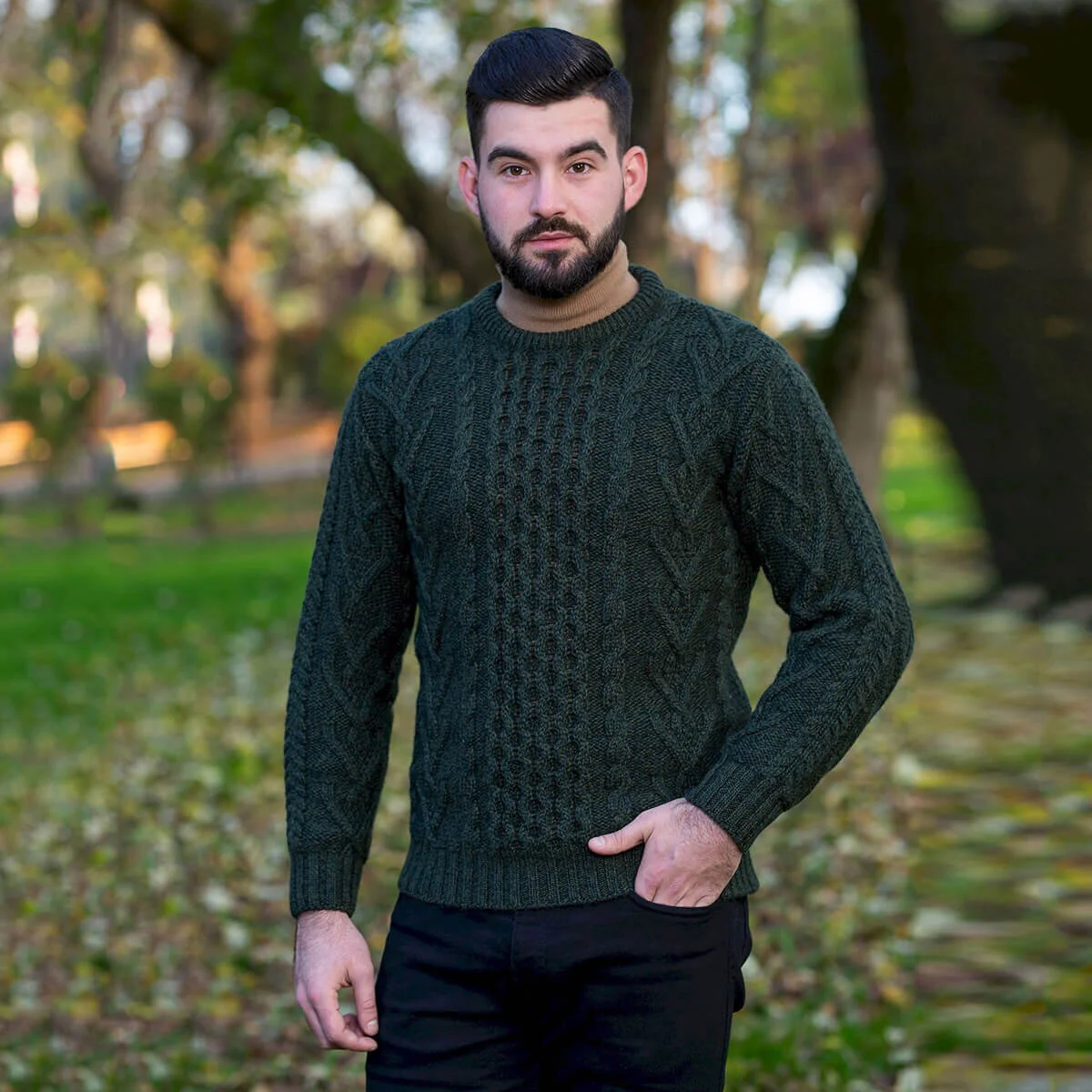 Men’s Merino Wool Aran Sweater – Classic Irish Cable Knit Crew Neck Jumper - Image 13 | Lily's Pad Studio