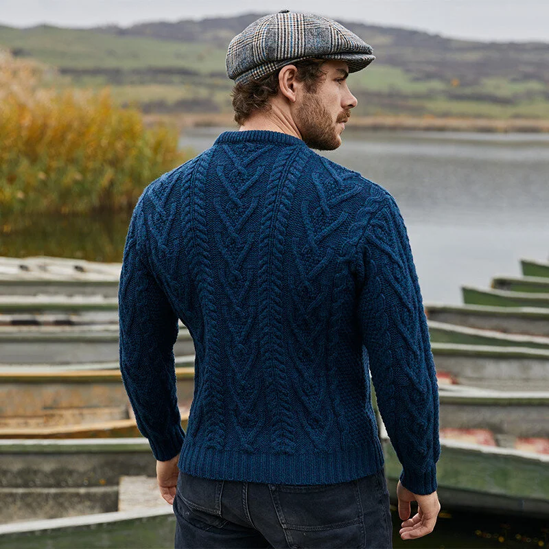 Men’s Merino Wool Aran Sweater – Classic Irish Cable Knit Crew Neck Jumper - Image 19 | Lily's Pad Studio