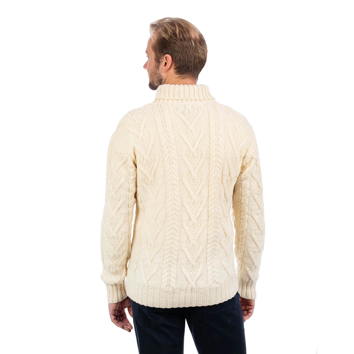 Men’s Merino Wool Shawl Collar Sweater – Single Button Irish Knit - Image 9 | Lily's Pad Studio