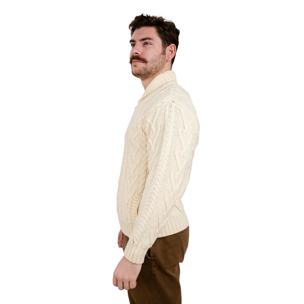 Men’s Merino Wool Shawl Collar Sweater – Single Button Irish Knit - Image 10 | Lily's Pad Studio