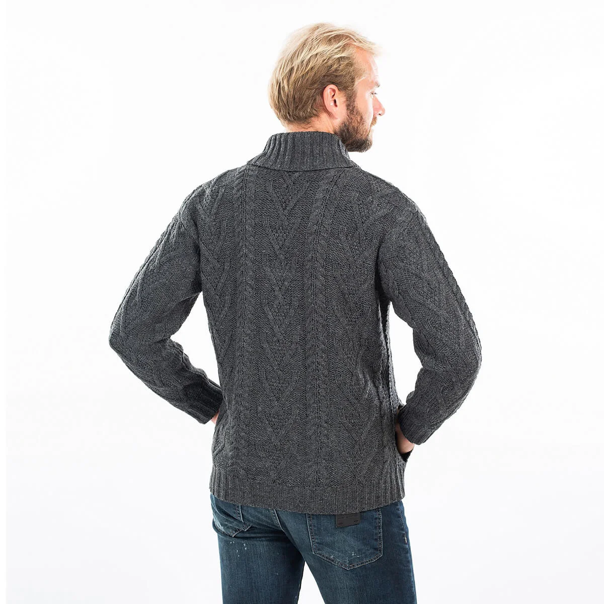 Men’s Merino Wool Shawl Collar Sweater – Single Button Irish Knit - Image 13 | Lily's Pad Studio