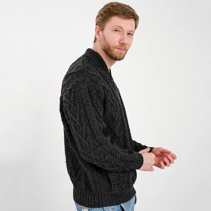 Men’s Merino Wool Shawl Collar Sweater – Single Button Irish Knit - Image 15 | Lily's Pad Studio