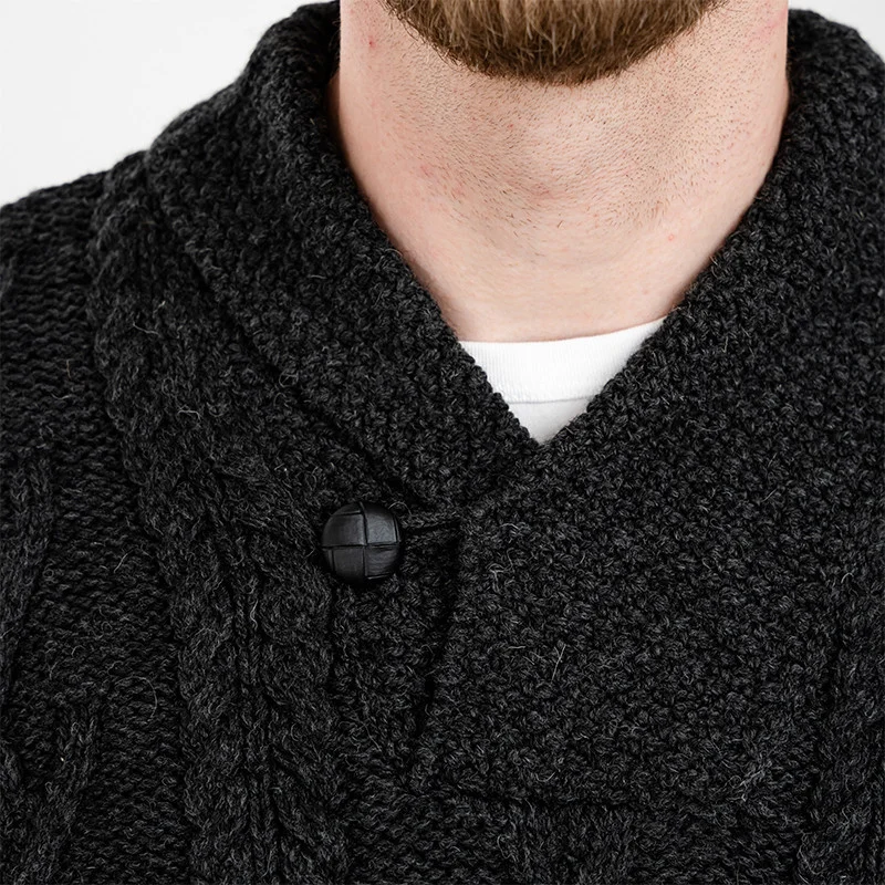 Men’s Merino Wool Shawl Collar Sweater – Single Button Irish Knit - Image 23 | Lily's Pad Studio