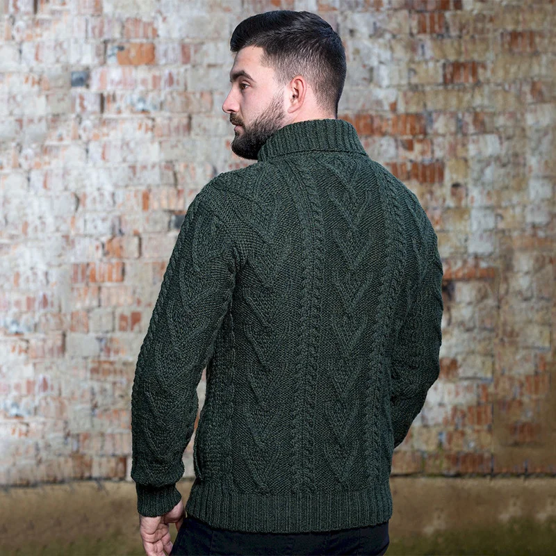 Men’s Merino Wool Shawl Collar Sweater – Single Button Irish Knit - Image 16 | Lily's Pad Studio