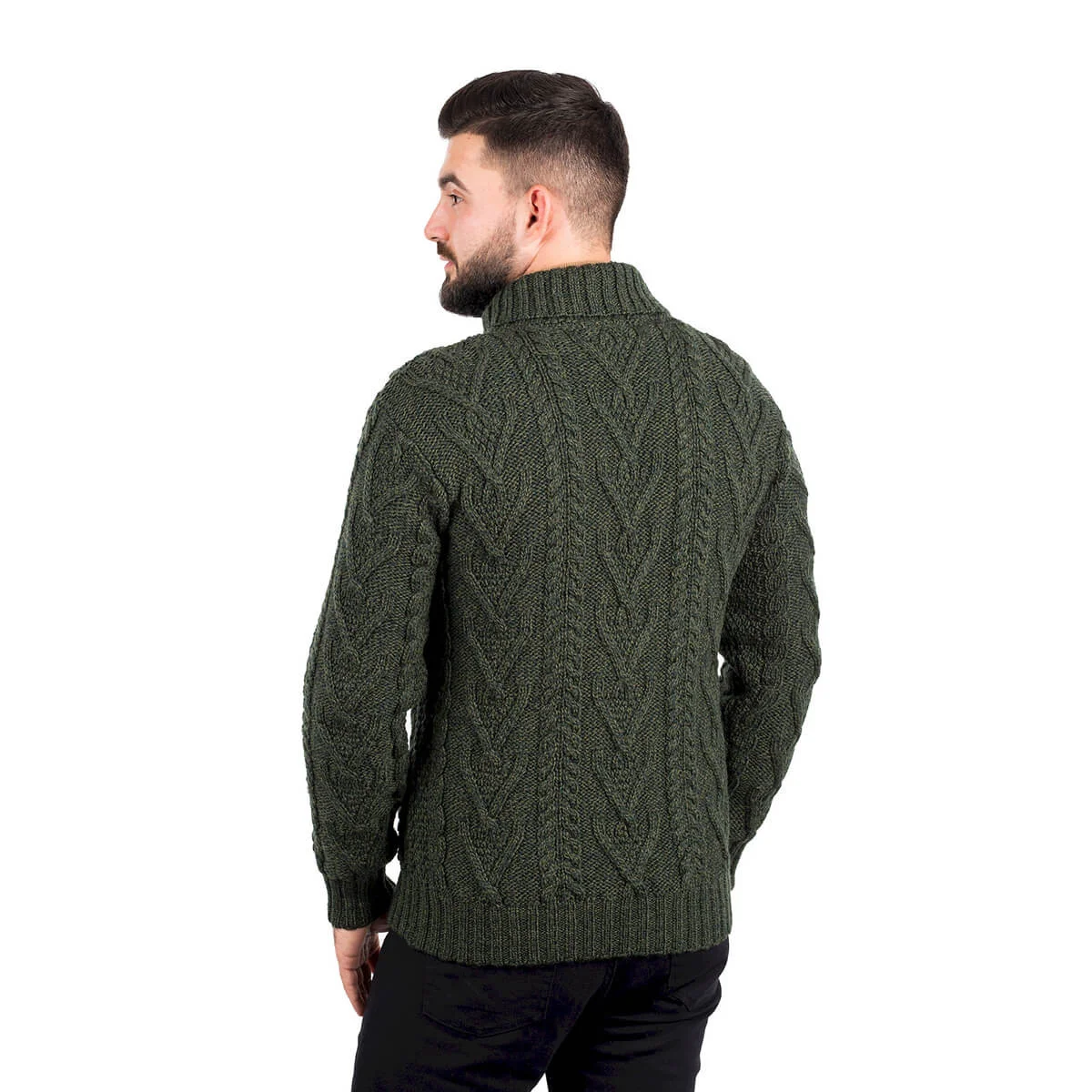 Men’s Merino Wool Shawl Collar Sweater – Single Button Irish Knit - Image 18 | Lily's Pad Studio