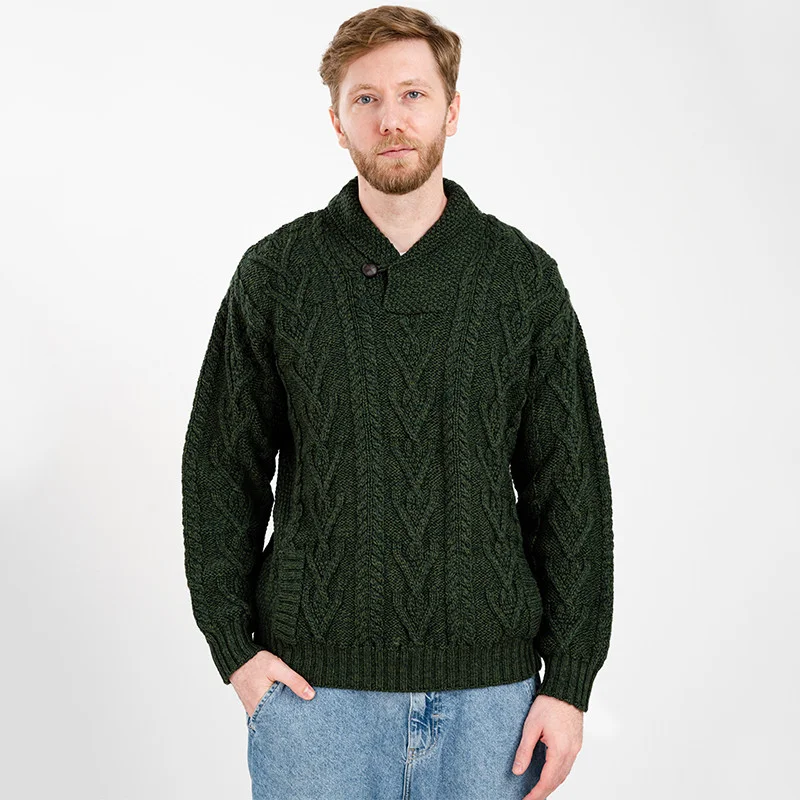 Men’s Merino Wool Shawl Collar Sweater – Single Button Irish Knit - Image 20 | Lily's Pad Studio