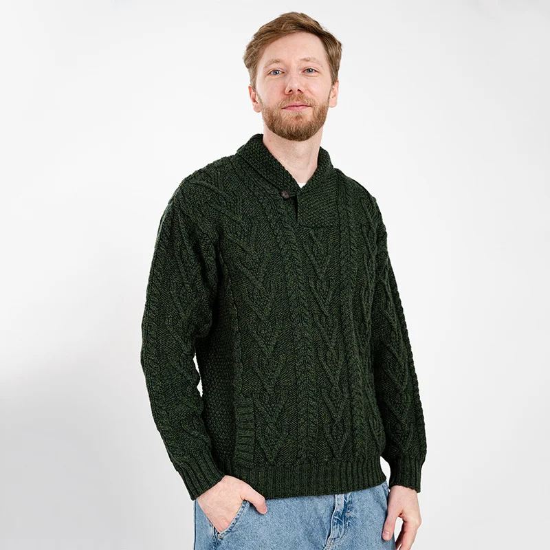 Men’s Merino Wool Shawl Collar Sweater – Single Button Irish Knit - Image 22 | Lily's Pad Studio