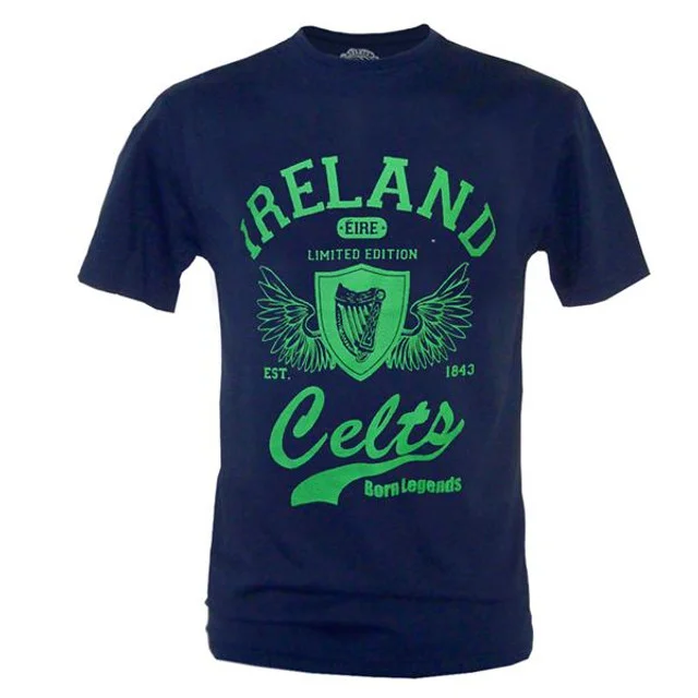 Men's Navy Ireland Celts T-Shirt - Harp & Celtic Design - Image 1 | Lily's Pad Studio