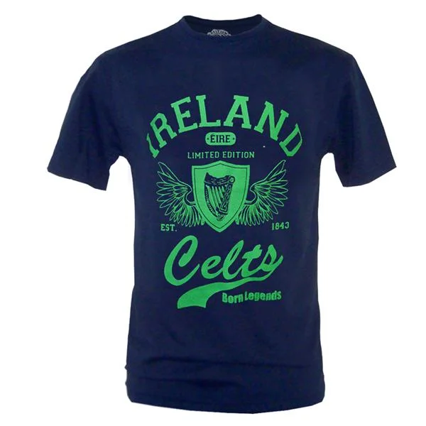 Men's Navy Ireland Celts T-Shirt - Harp & Celtic Design - Image 2 | Lily's Pad Studio