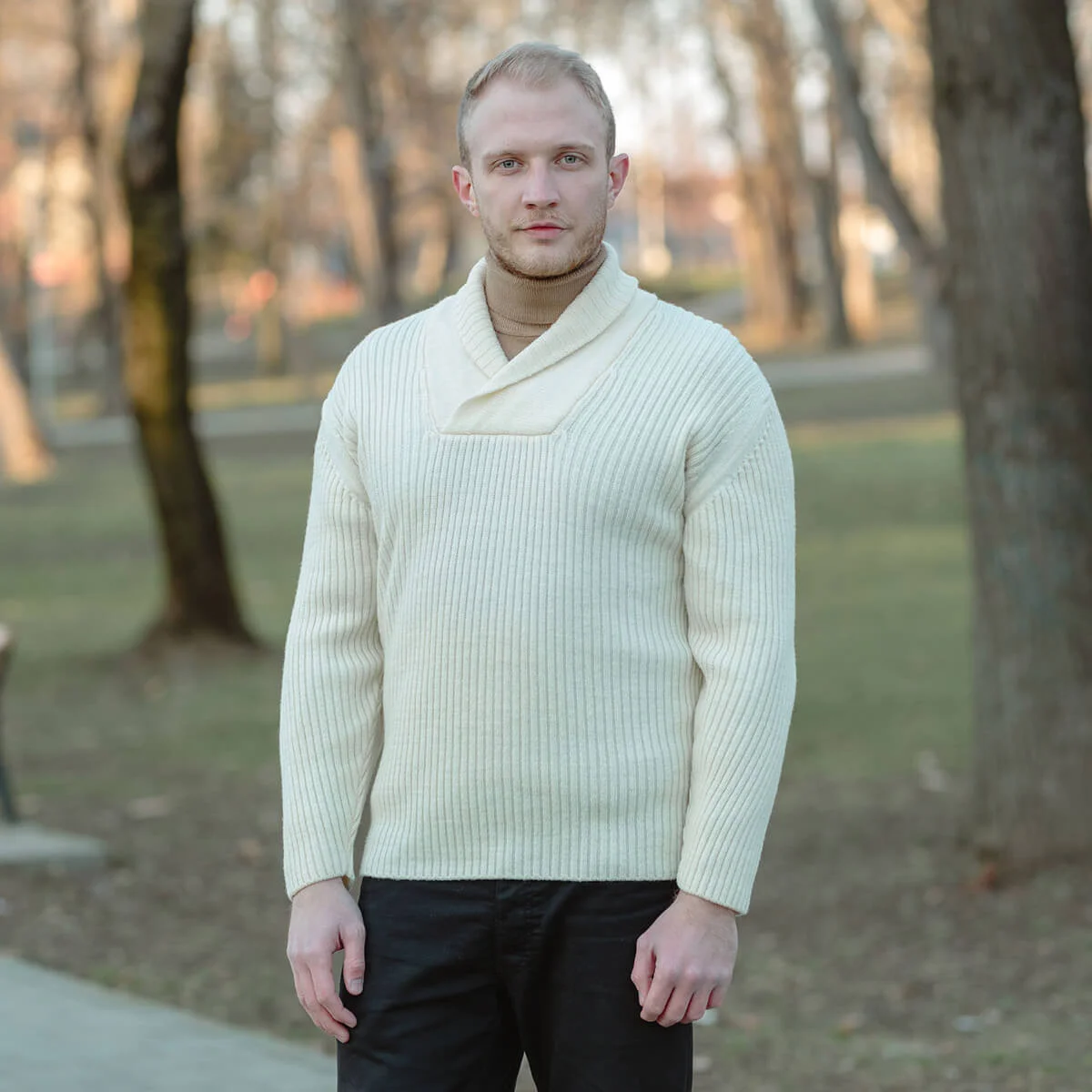 Men's Shawl Collar Fisherman Sweater - Image 1 | Lily's Pad Studio