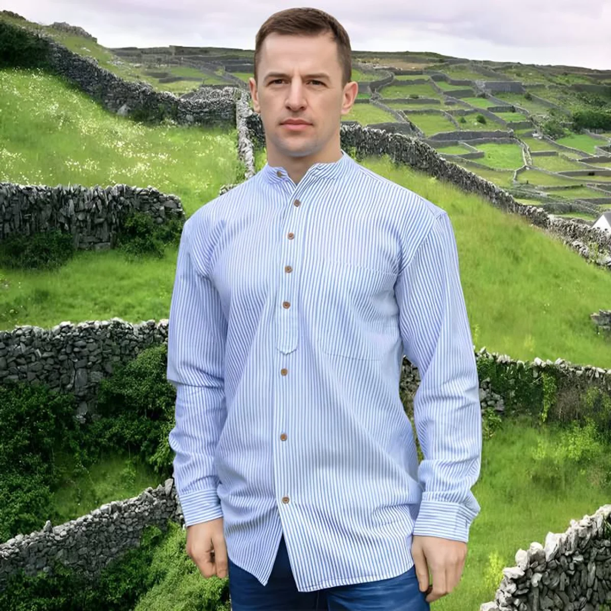 Men's Traditional Irish Grandfather Cotton Shirt - Image 6 | Lily's Pad Studio