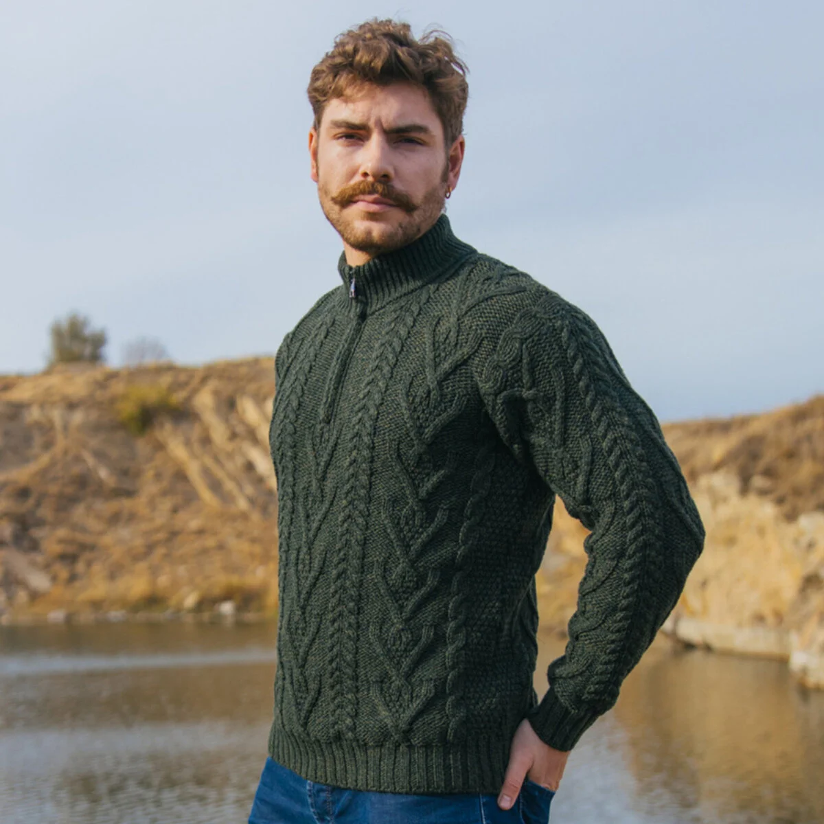 Merino Wool Aran Knit Men's Zip Sweater - Image 10 | Lily's Pad Studio