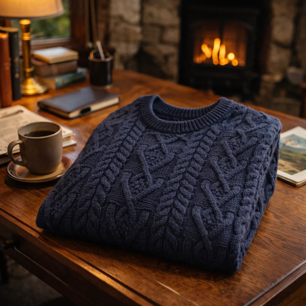 Merino Wool Aran Knit Men's Zip Sweater - Image 4 | Lily's Pad Studio