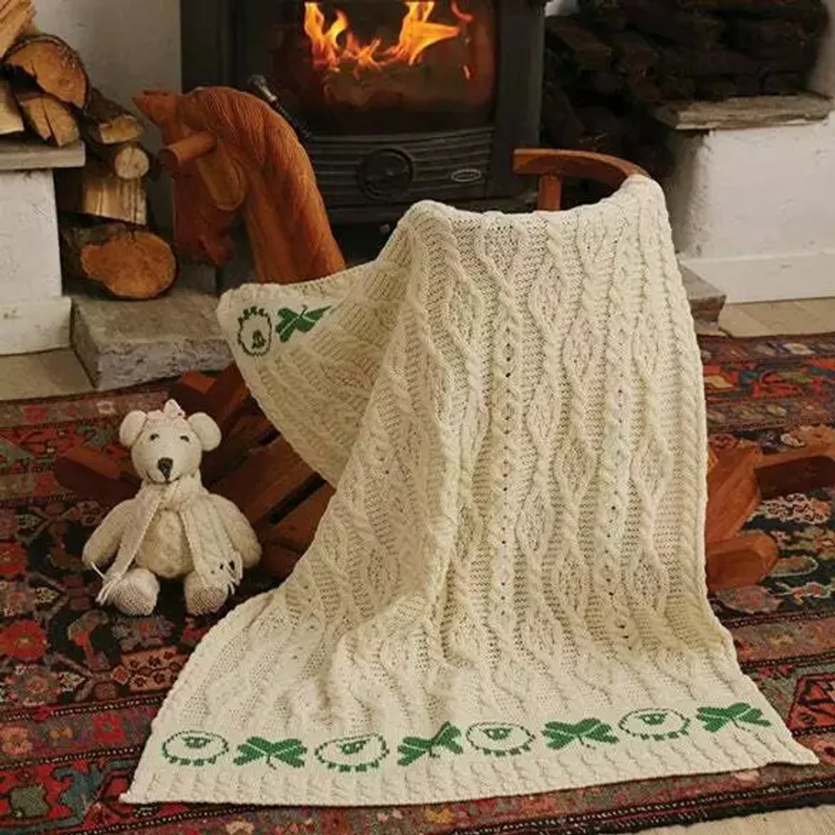 Merino Wool Baby Blanket with Sheep & Shamrock Design – Irish Merino Baby Blanket - Blankets & Throws | Lily's Pad Studio