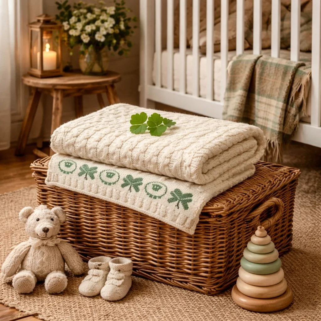Merino Wool Baby Blanket with Sheep & Shamrock Design – Irish Merino Baby Blanket - Image 2 | Lily's Pad Studio
