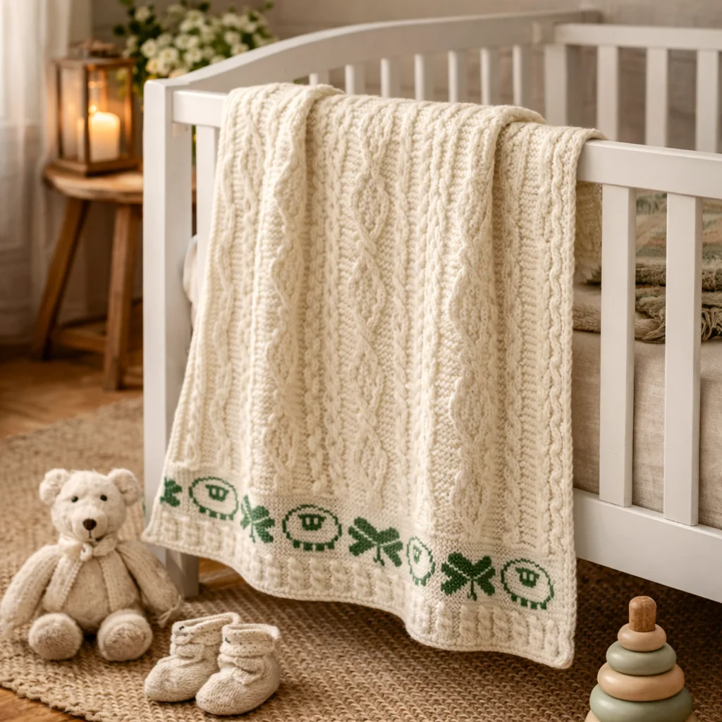 Merino Wool Baby Blanket with Sheep & Shamrock Design – Irish Merino Baby Blanket - Image 3 | Lily's Pad Studio