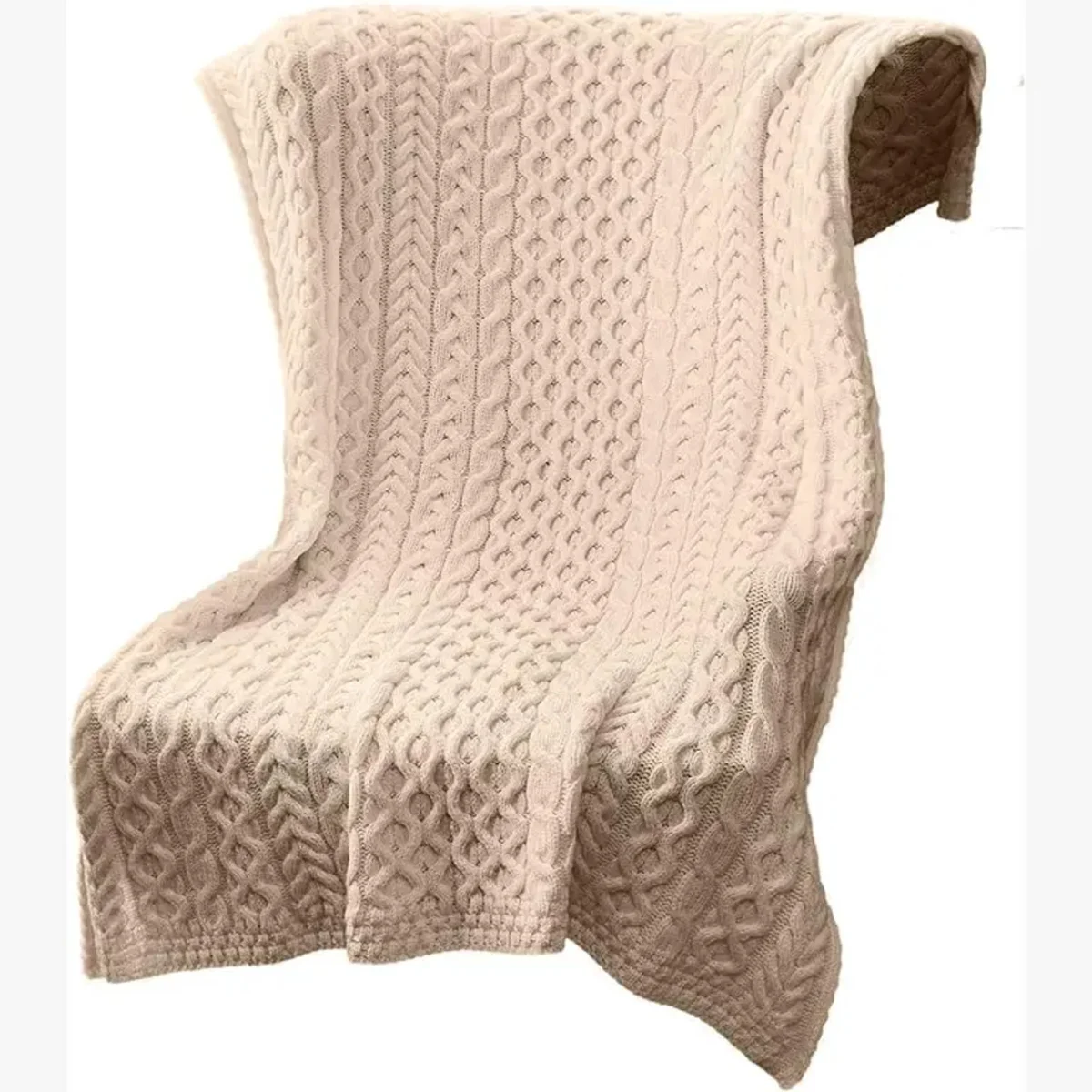 Merino Wool Heavy Cable Knit Throw Blanket | Cozy Irish Knit Wool Throw | Luxury Winter Home Decor - Image 5 | Lily's Pad Studio