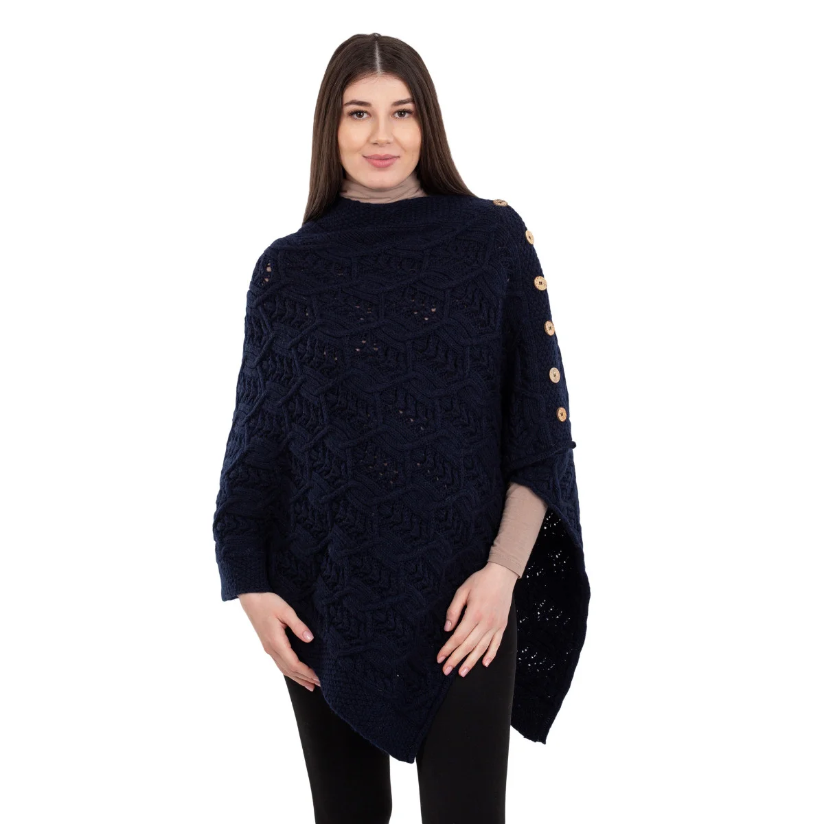 Merino Wool Ladies’ Poncho with Buttons – 100% Irish Merino Knit - Image 3 | Lily's Pad Studio