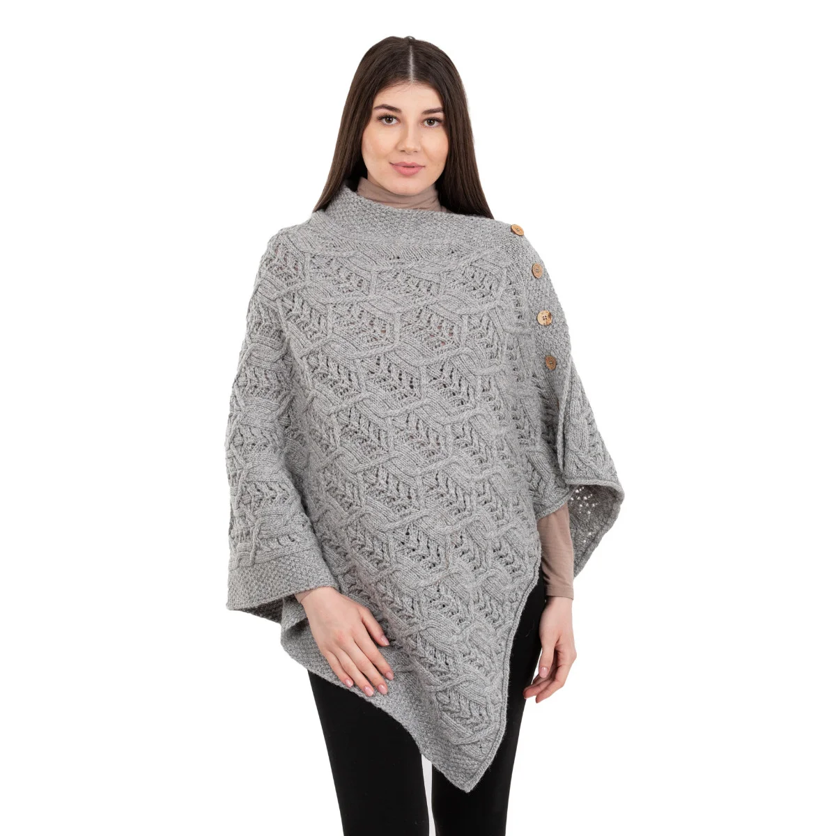 Merino Wool Ladies’ Poncho with Buttons – 100% Irish Merino Knit - Image 4 | Lily's Pad Studio