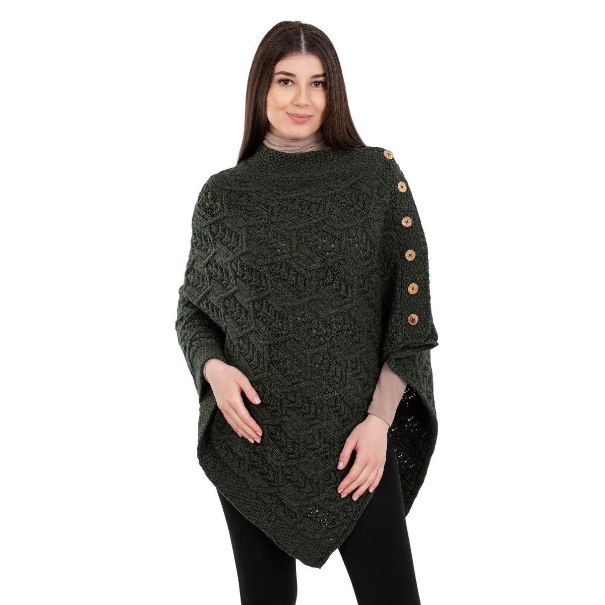 Merino Wool Ladies’ Poncho with Buttons – 100% Irish Merino Knit - Image 24 | Lily's Pad Studio