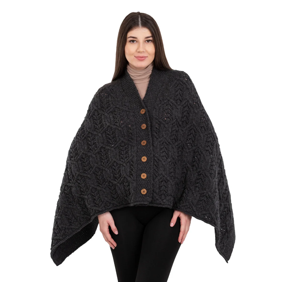 Merino Wool Ladies’ Poncho with Buttons – 100% Irish Merino Knit - Image 25 | Lily's Pad Studio